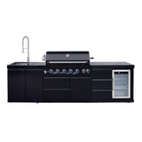 【Freight 2048 Bee Ridge Rd Sarasota Florida】Outdoor Kitchen Island 114 Inch 6 Burner Propane Gas BBQ Grill 83500 BTU 304 Stainless Steel Black Color With CSA, ETL Certification + Sink + Refrigerator