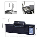 【Freight 2048 Bee Ridge Rd Sarasota Florida】Outdoor Kitchen Island 114 Inch 6 Burner Propane Gas BBQ Grill 83500 BTU 304 Stainless Steel Black Color With CSA, ETL Certification + Sink + Refrigerator